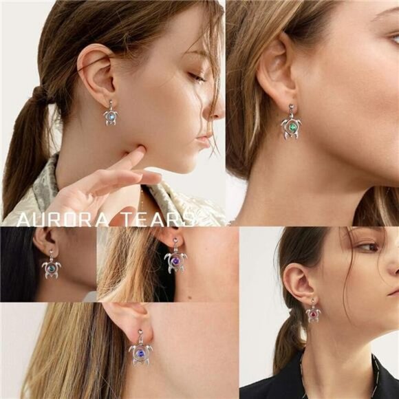 Adjustable Turtle Earrings Aurora Tears Set Celtic Spiral 925 Sterling Silver - Picture 3 of 5